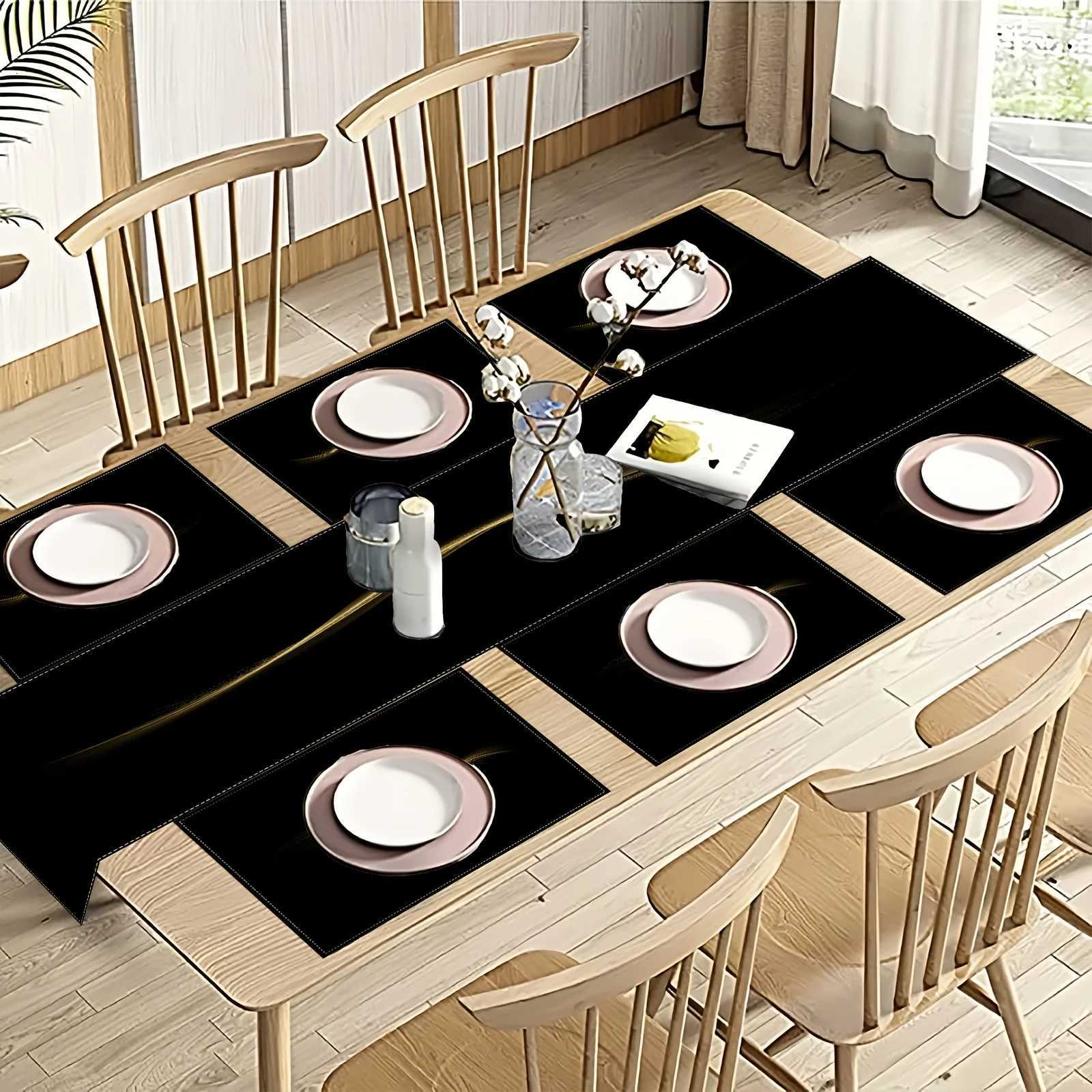 VIKAMA 5/7PC Luxury Table Mat and Table Flag Set for Restaurant and Cafe Decoration Linen Fabric Home Decoration C251122