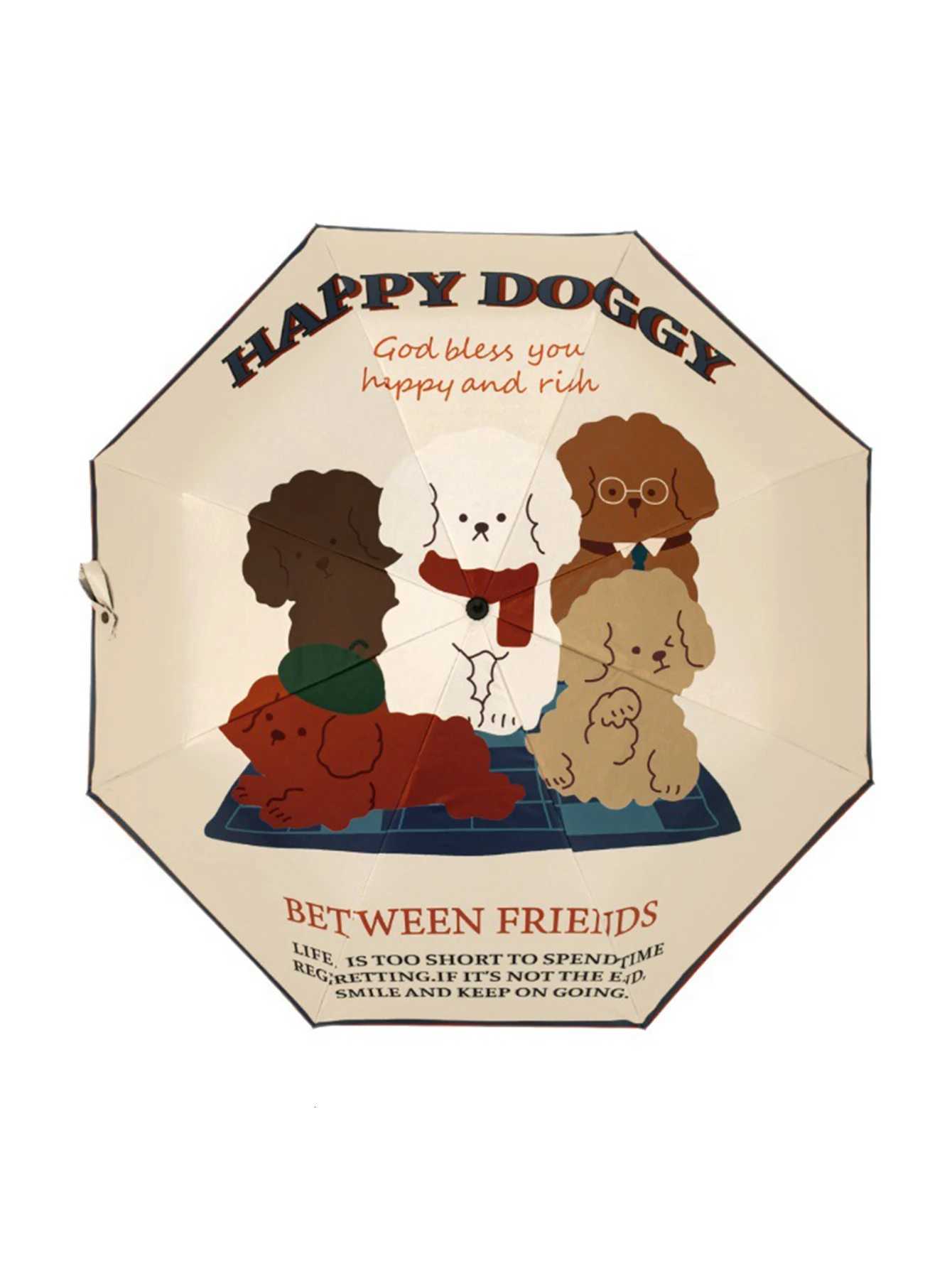 Cute Dog Pattern Fully Automatic Umbrella Sun Rain and UV Protection Folding Umbrella Travel Umbrella 1pcM251122