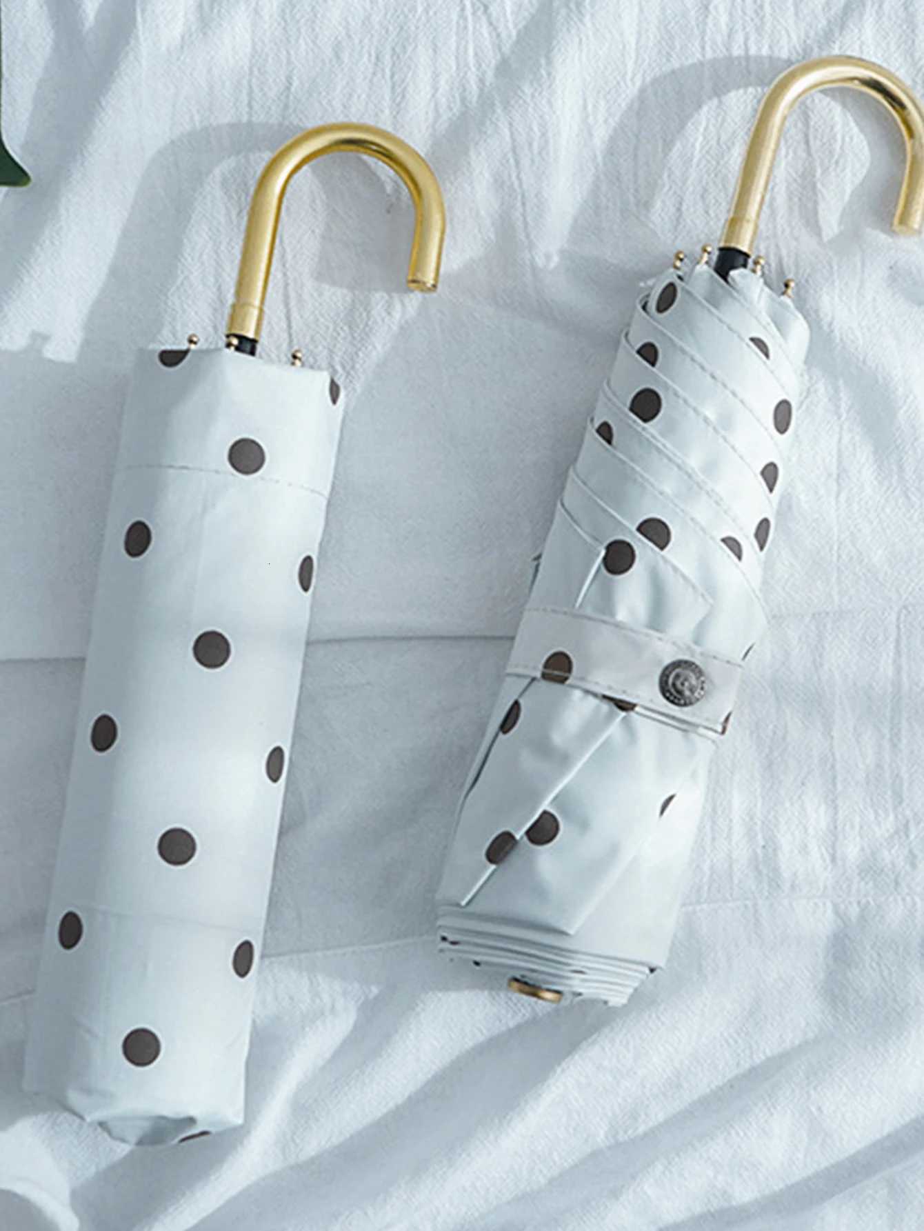 Simple black dot white umbrella curved handle umbrella sunscreen rainproof sunny rain dual-purpose ultraviolet protectionM251122