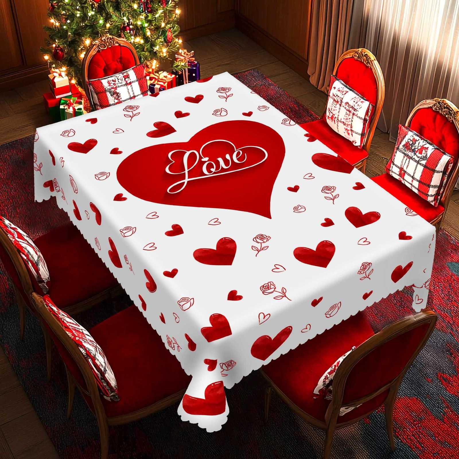 1 Piece Valentines Day Round Tablecloth 5 Sizes Available Romantic HeartShapedL oveP atternT ableclothE dgeE mbossingP rocessV alentinesD ayG ardenT C