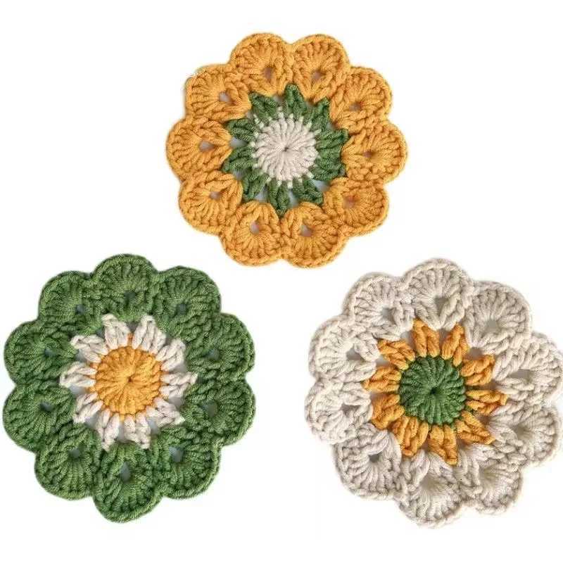Flower Crochet Coasters Handmade Cute Coasters Knitted Drink Coaster Coffee Cup Mat Home Office Desktop Decoration Creative Gift C251122