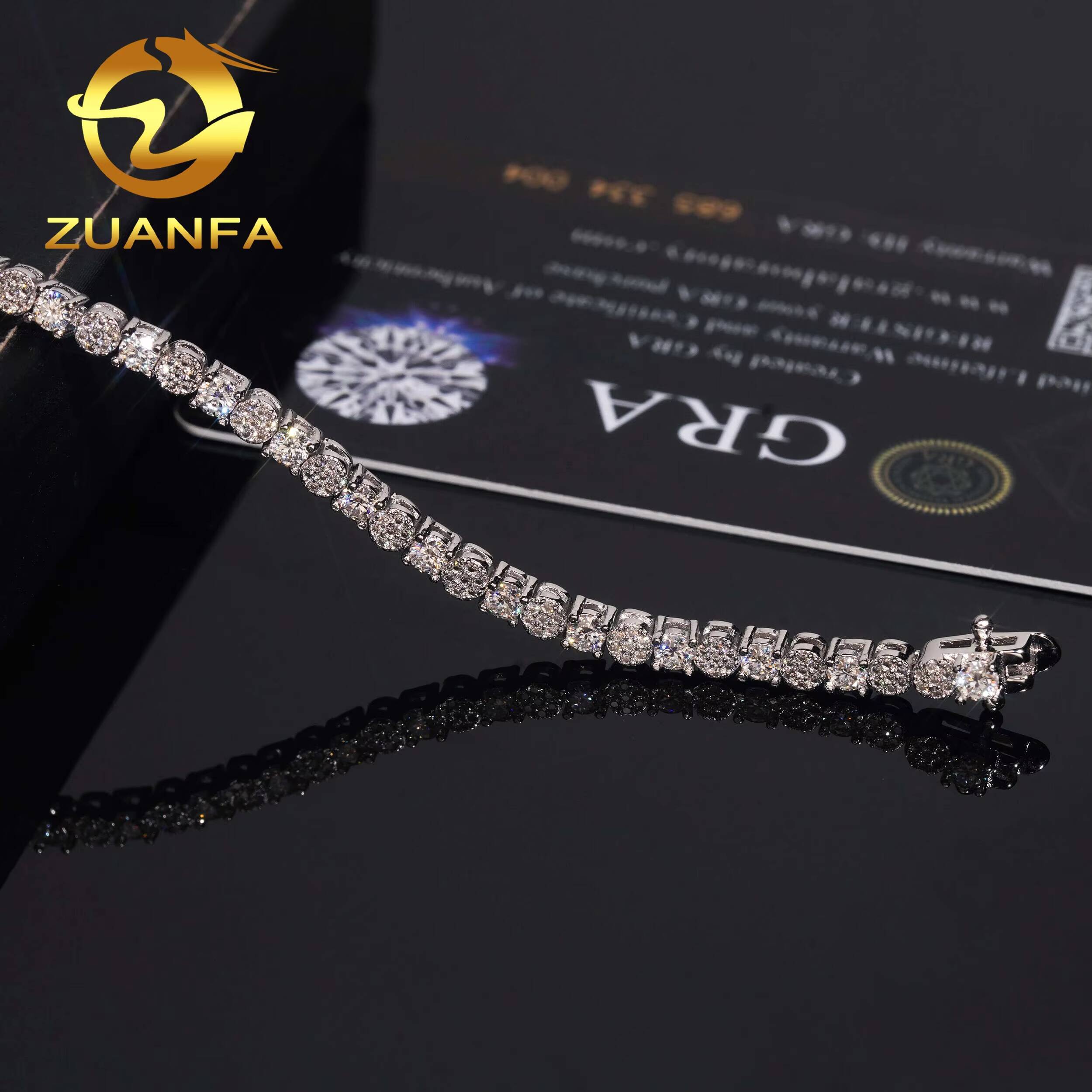 New Design Fashion Jewelry Iced Out 38mm 925 Sterling Silver GRA Certified VVS Moissanite Tennis Bracelet