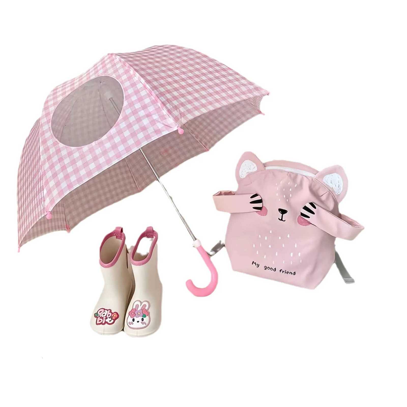 Kids Umbrella Strong Pinchproof Reinforced Frame Straight Umbrella Round Shaped for Trips Daily Life Use Rainy Days Hiking BeachM251122