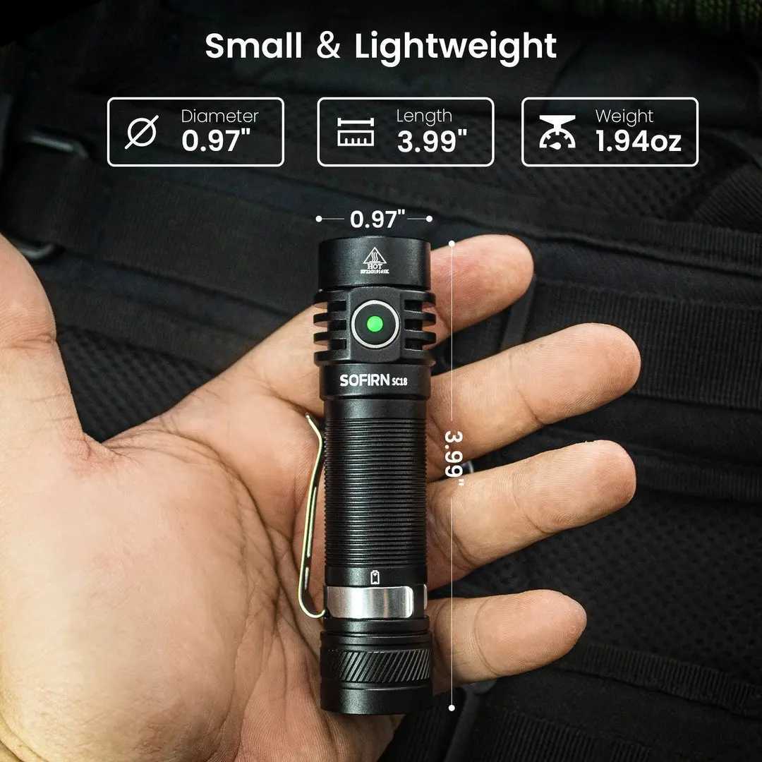 Sofirn SC18 1800lm EDC Flashlight USB C Rechargeable SST40 LED 18650 Torch TIR Optics Lens Lantern with Power Indicator C251122