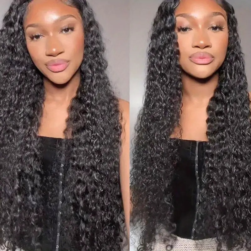 8-32Inch Deep Wave Frontal Wig Black Lace Front Human Hair Wigs Curly Wigs For Women