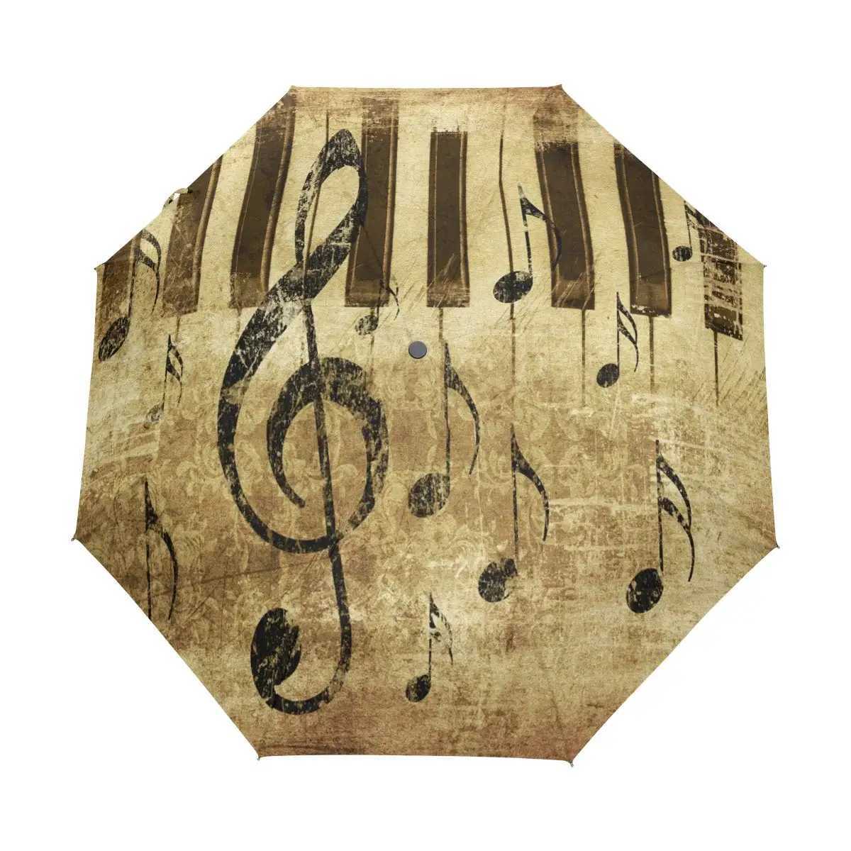 Black and White Musical Note Travel Umbrella Music Theme Folding Rain Umbrellas Windproof Compact Lightweight for Adults TeensM251122