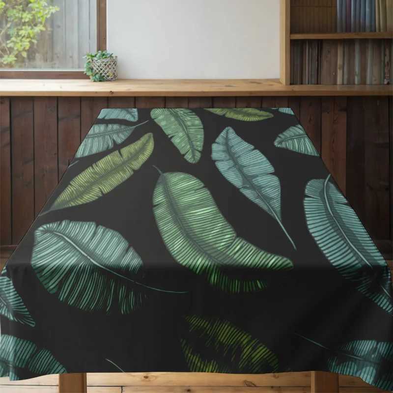 Luxury Green Leaf Print Tablecloth Waterproof Non-Slip Dining Cover for Home Decoration Black Blue C251122