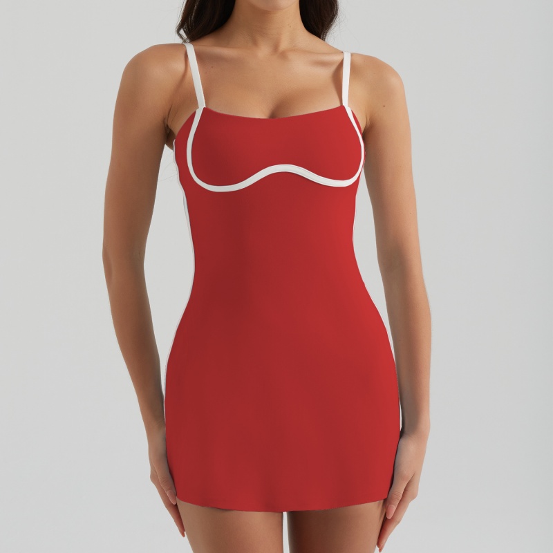 Stripe Color-blocking Sexy Sling Yoga Tennis Skirt Light And Breathable Outdoor Golf Sports Anti Wardrobe Malfunction Sports Dress
