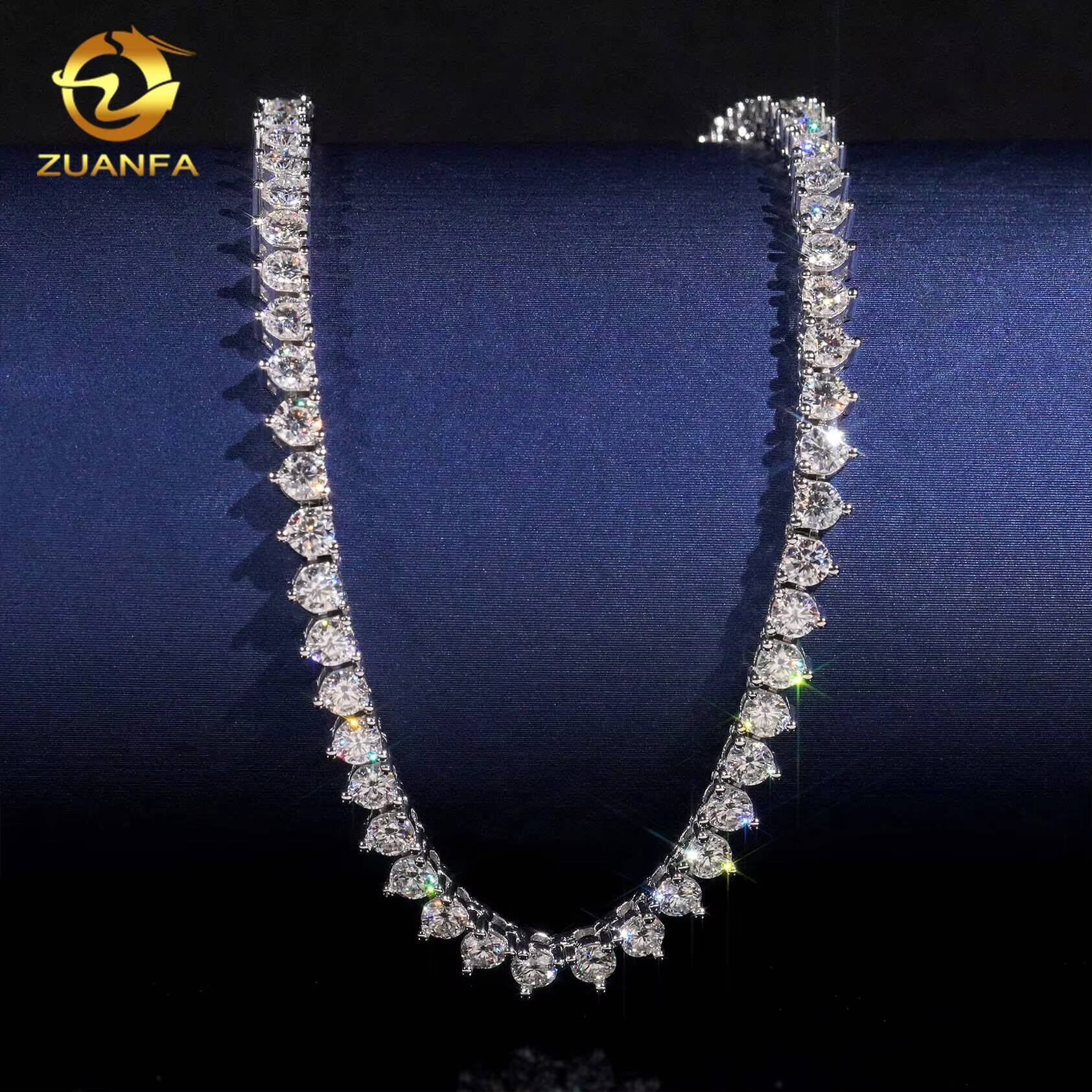 RTS Three Prong 3mm Necklace Silver 925 Vvs Moissanite Hip Hop Iced Out Fine Jewelry Tennis Chain