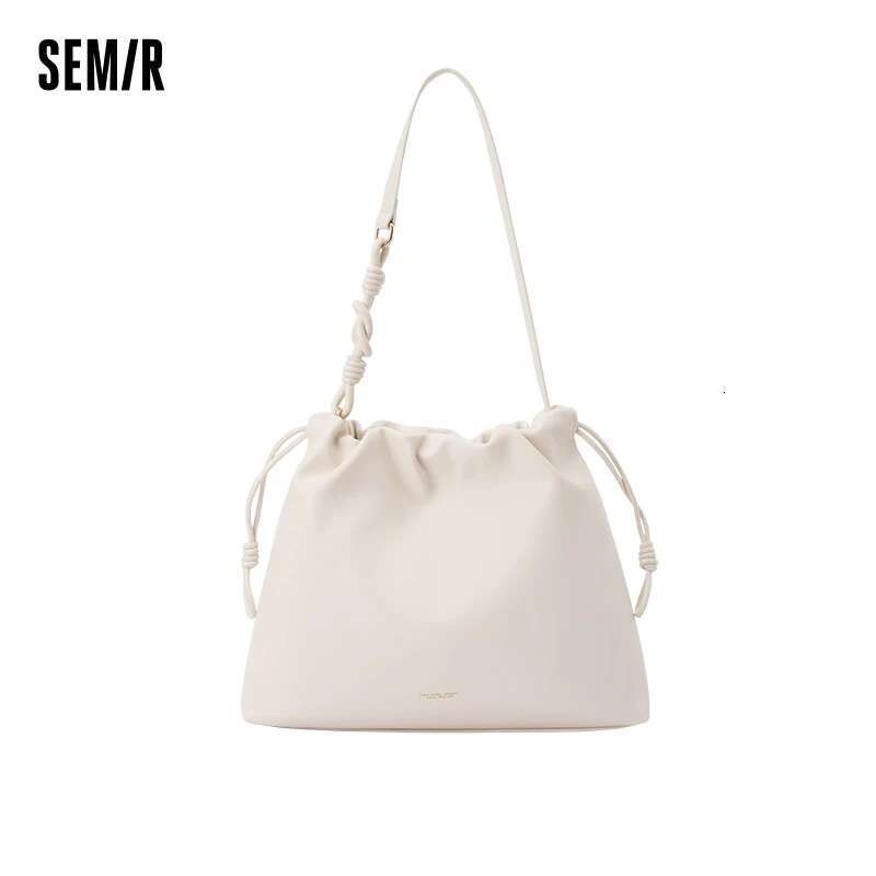 Semir Tote Women 2024 New Retro French Lazy Sense Shoulder Large Capacity Drawstring Handbag Lady Bag