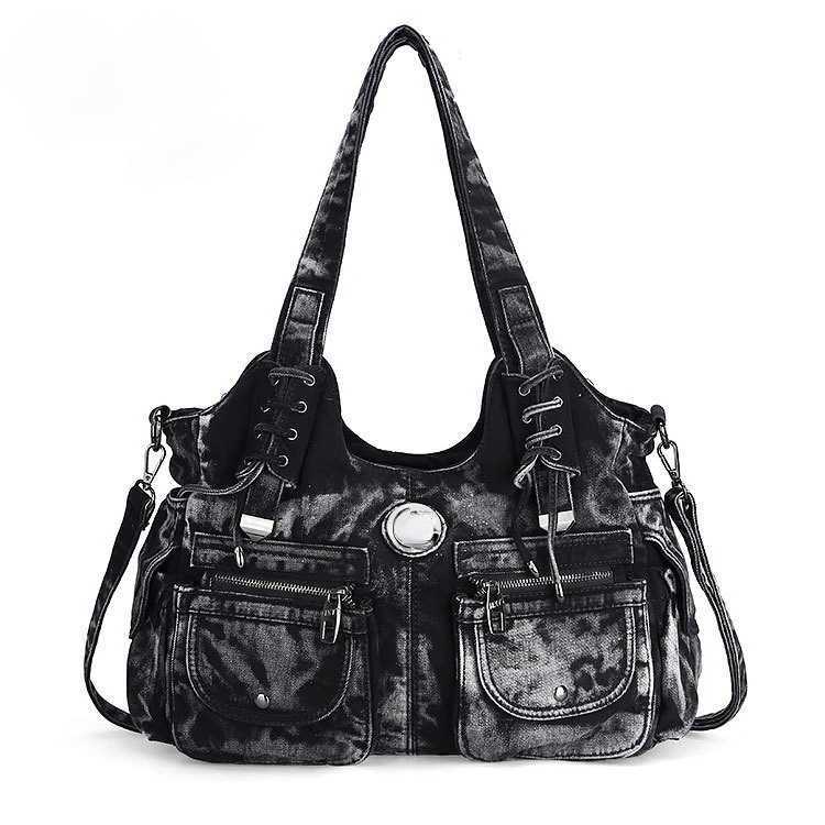 Large capacity handbag casual homeless denim bag womens shoulder bag jeans multi pocket handbag W250421