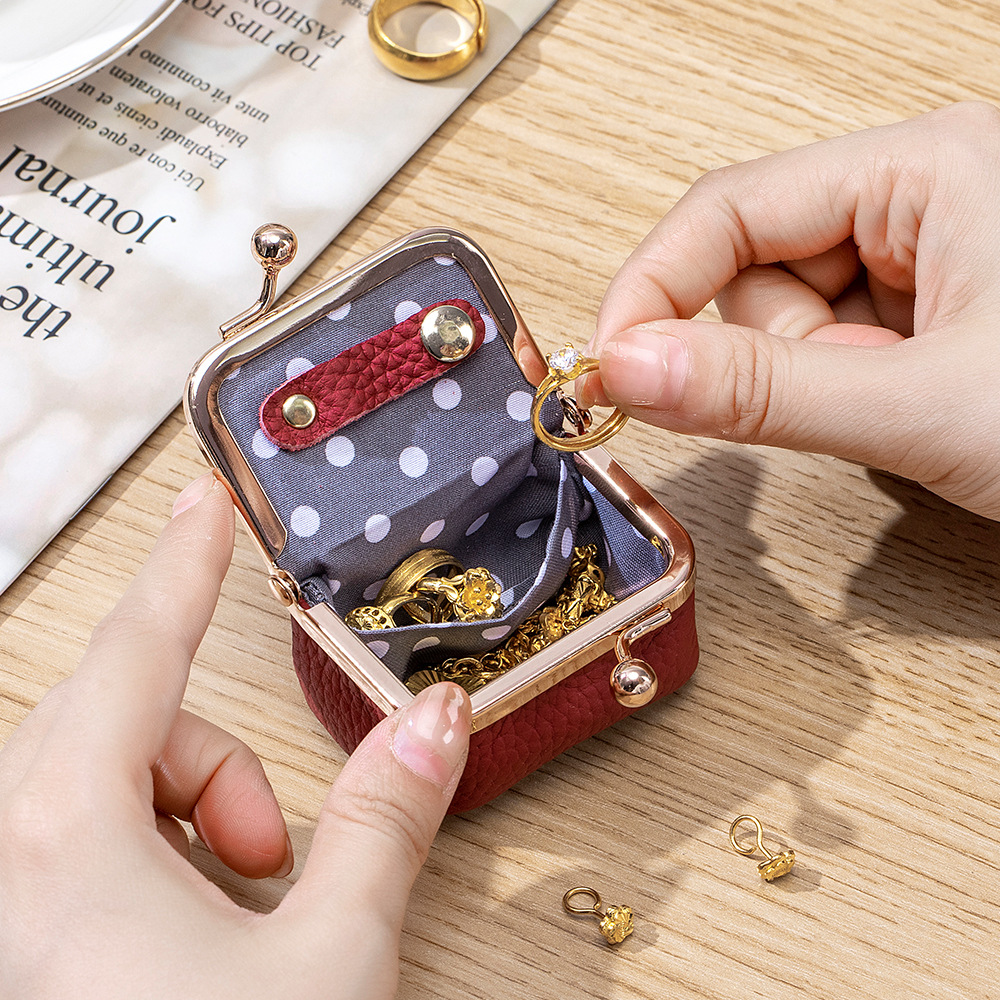 Casual Solid Color Small Wallets Kiss Lock Mini Storage Bag Genuine Leather Coin Purse Free shipping