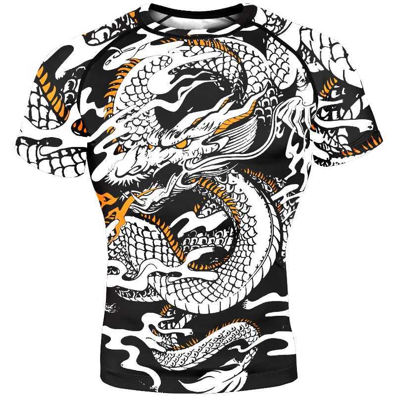 Mma clothing boxing compression shirt mens sports shirt 3D dragon print Muay Thai fast drying sports training T-shirt top W250422