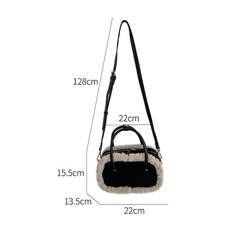 Womens autumn and winter new suede handbag retro plush splicing crossbody shoulder bag retro soft handle zipper pillowcaseT251122