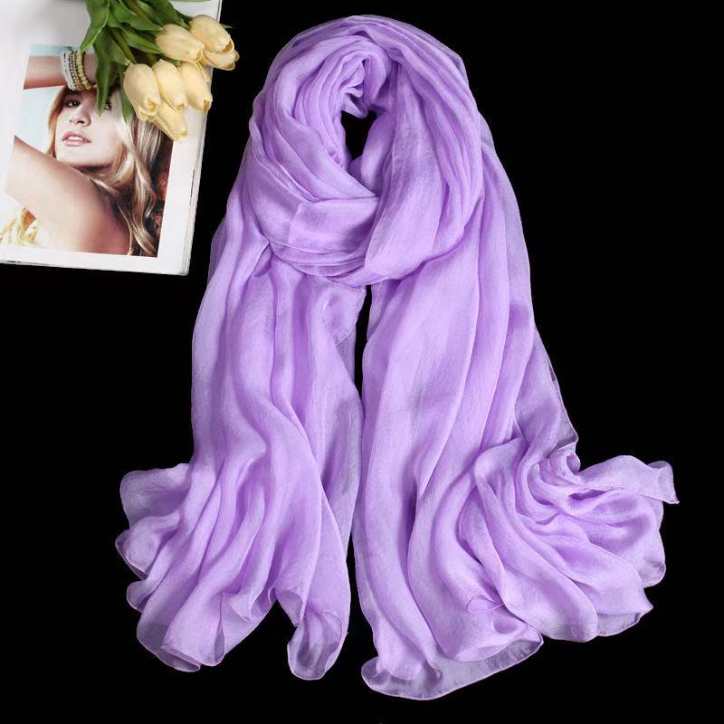 T528 silk scarf long versatile scarf female mulberry silk solid color spring autumn winter fashion shawl