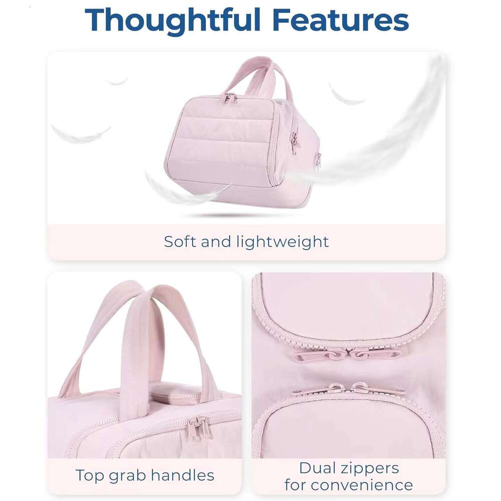 m Large Pink Folding Foldable Puffy Quilted Travel Toiletry Makeup Cosmetic Organizer Bag Case Washable Women