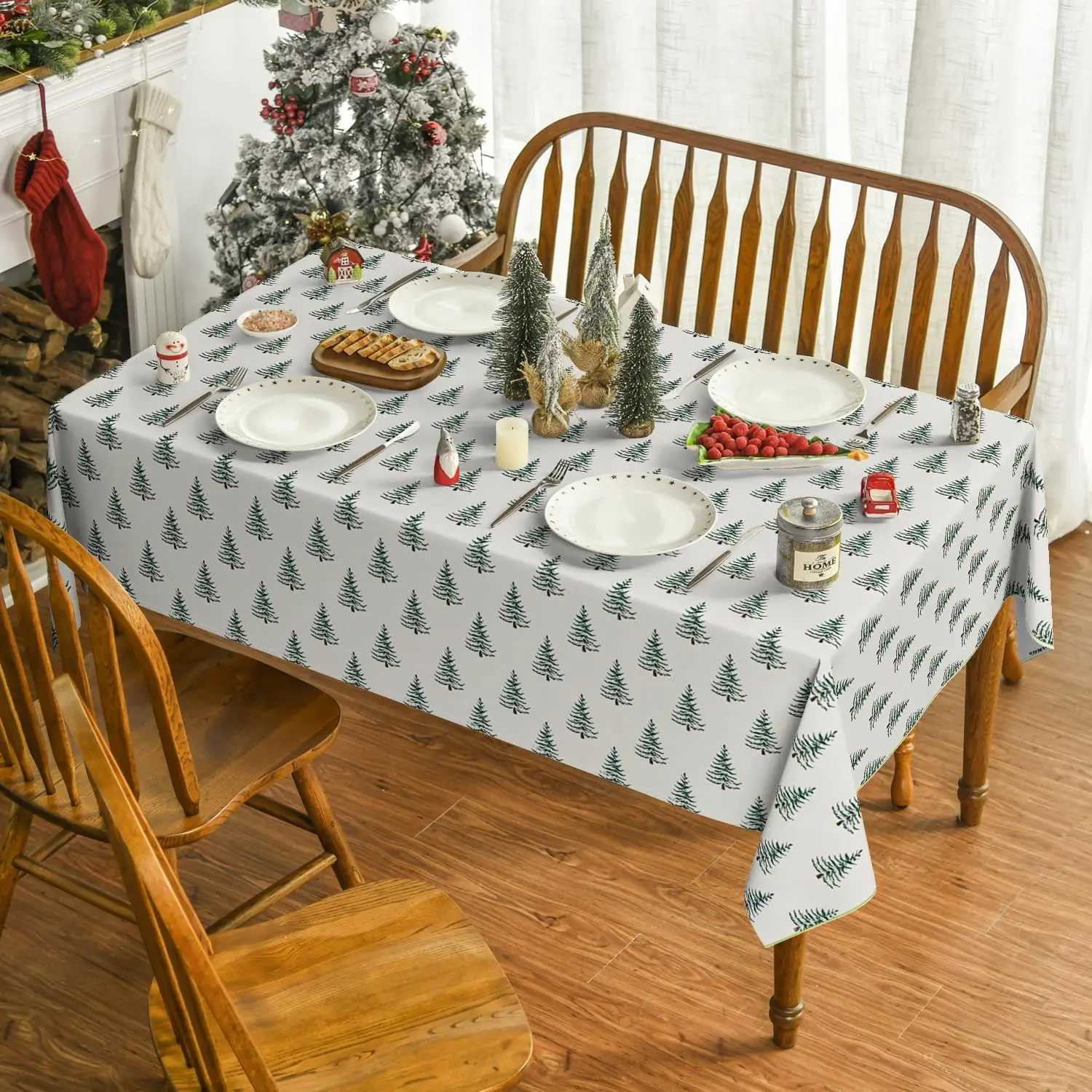 Merry Christmas Tree Print Tablecloth for Table Decor Washable Winter Holiday Kitchen Dining Table Cloth Christmas Decorations C251122