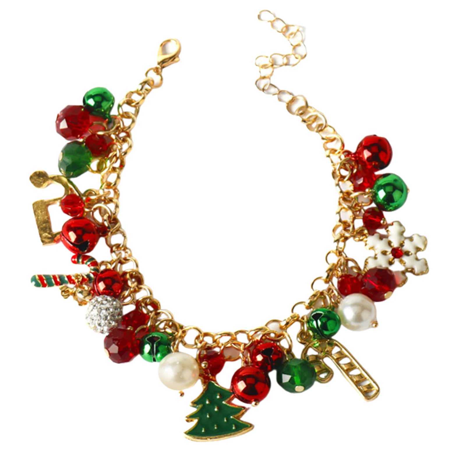 Christmas Bracelet Multi-Colored Rhinestone Bracelet Jingle Bell Beaded Bracelets for Women Christmas Party Jewelry Gift J251122