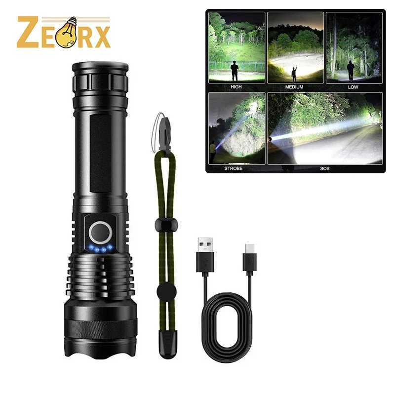 Rechargeable LED Flashlights High Lumens Super Bright Zoomable Flashlight with USB Cable 5 Modes for Home Camping Emergencies C251122