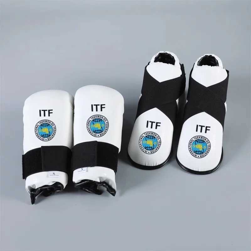 Professional white ITF gloves shoes Taekwondo protectors adult and childrens TKD ankle instant foot protection set boxing gloves competitionXJ250422
