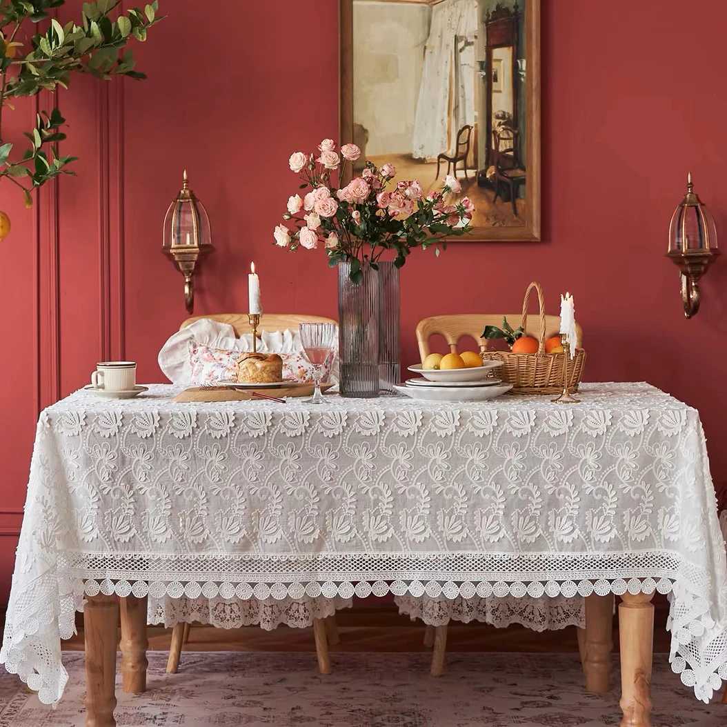 Luxury Lace Table Cloth for Living Room Bedroom Cover Table Party Table Cloth American White Embroider Table Cover Decoration C251122