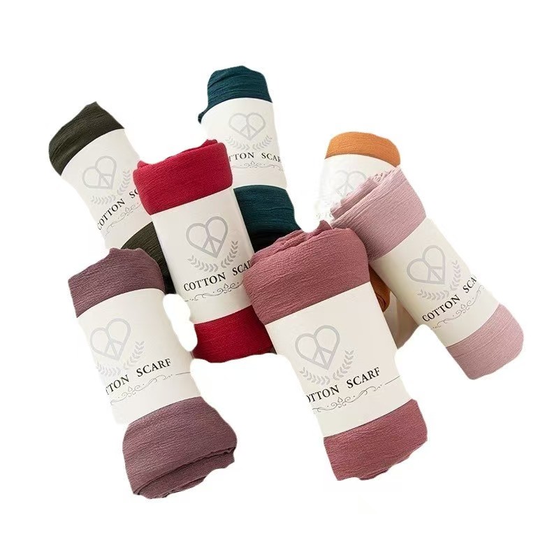 K481 Cross-border new Rayon natural wrinkled scarf slightly elastic cotton silk scarf solid color neck scarf cotton linen shawl