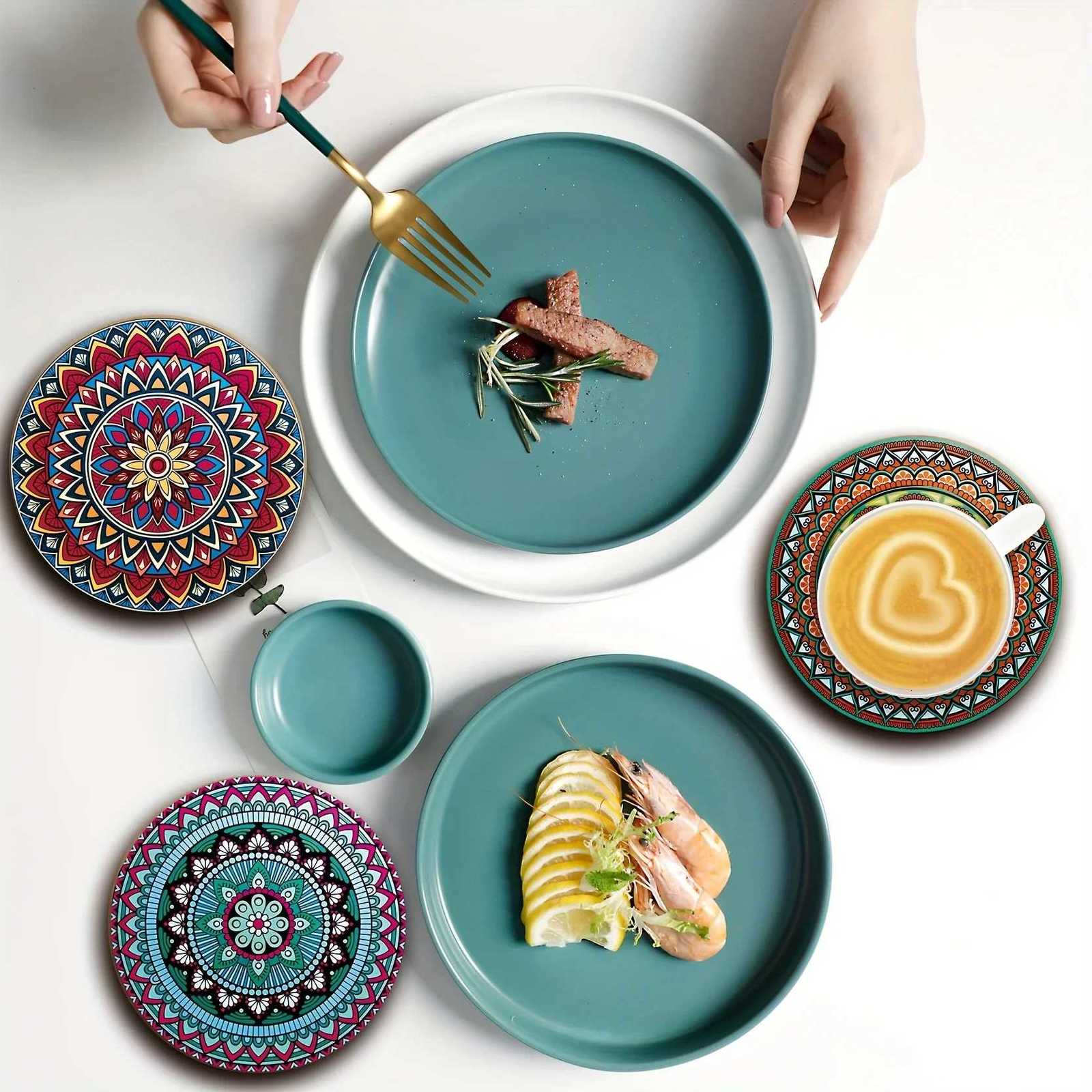 8pcs Wooden Mandala Coasters Set - Holiday/Party Essential for Bar Office Home Decor C251122