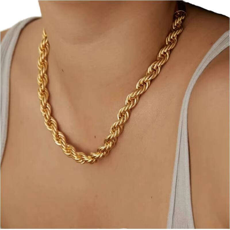 Women's 8mm Thick gold sterling silver Twisted Rope Necklace Bracelet Set Party Wedding Gift
