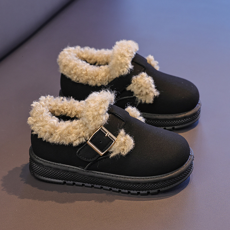 New designer shoes Autumn Winter New Belt Buckle Flat Fur Boots Snow Boots Unisex Slip On Round Toe Cotton Shoes Women Trendy