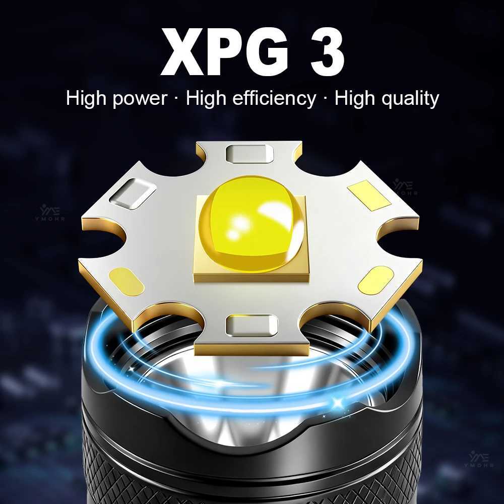 High Power Rechargeable LED Flashlight Portable Torch Waterproof Flashlights Power Display Outdoor Camping Hiking Fishing Light C251122