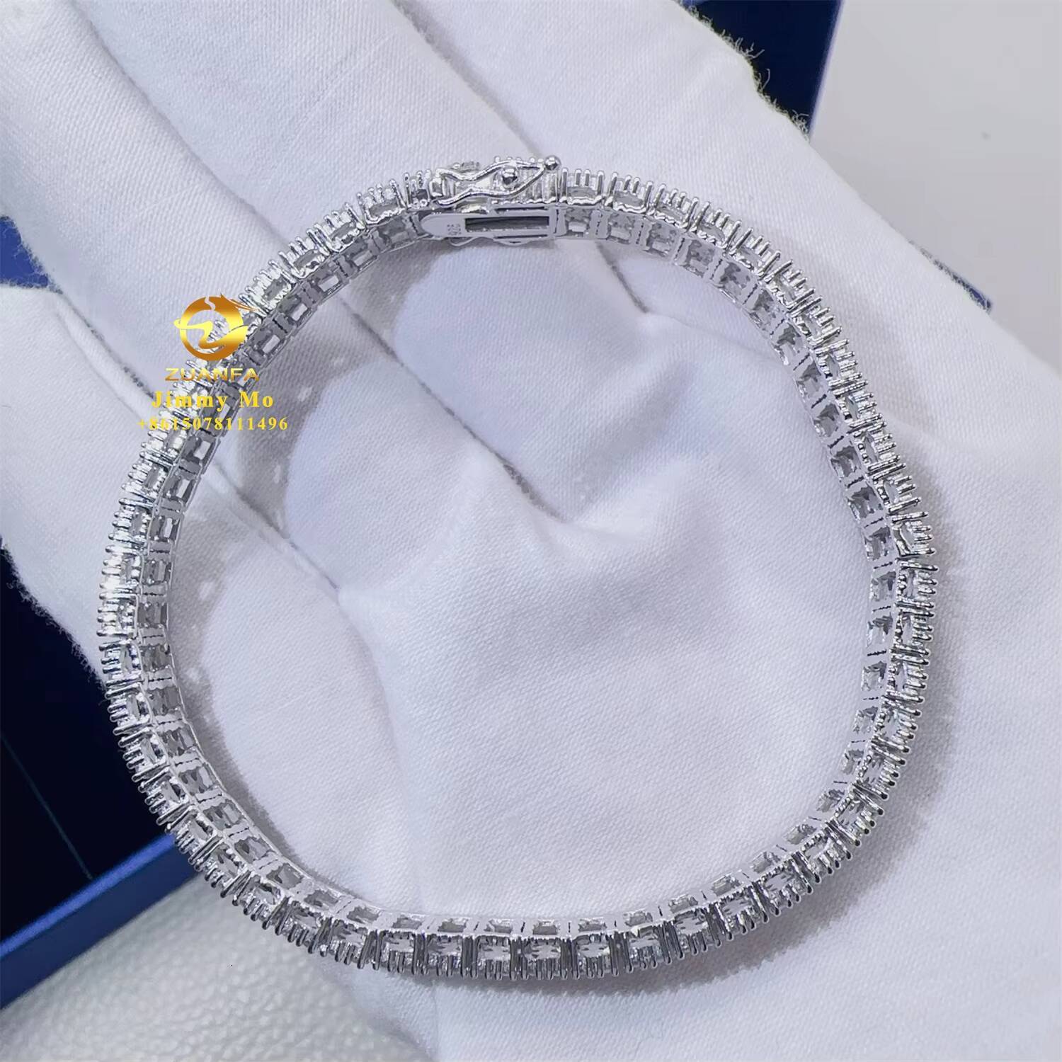 GRA Certificates Luxury 925 Sterling Silver Iced Out Hip Hop Fire Jewelry VVS Moissanite Cluster Tennis Bracelet