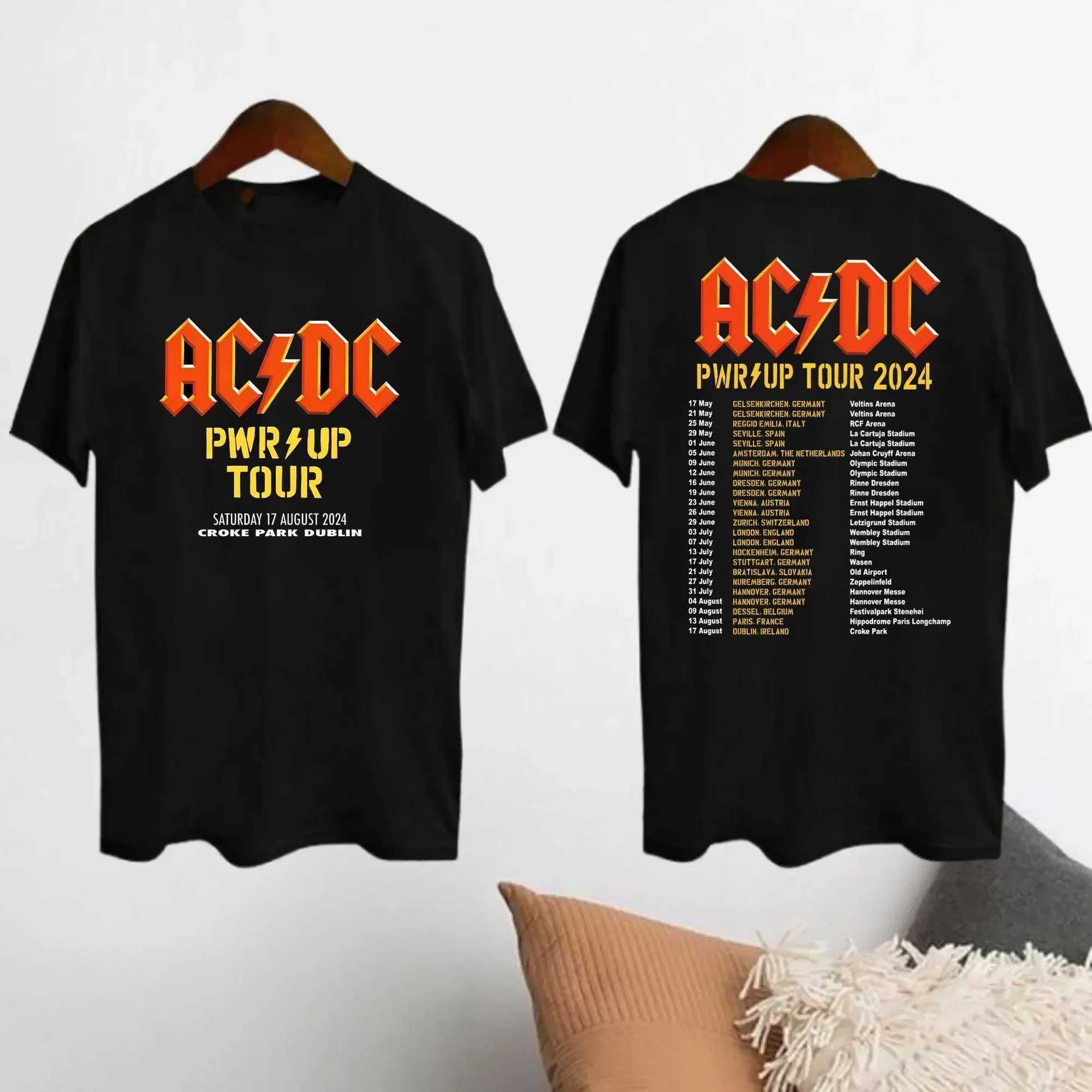 2024 AC-DC band rare vintage T-shirt for 51 years upcoming rock casual lyrics short sleeved unisex top tour PWRU cotton shirtT250421