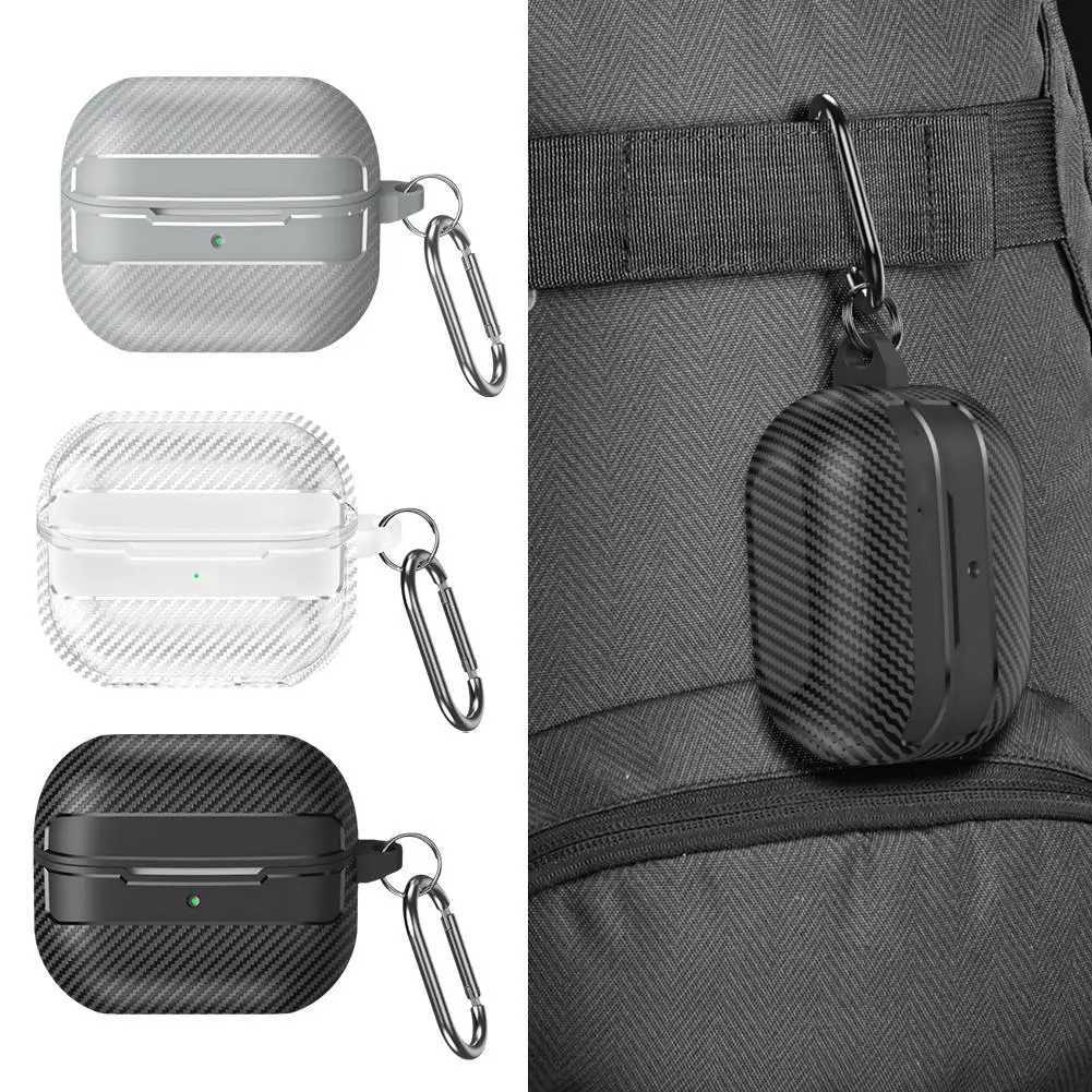 For Galaxy Buds 3 Pro Earphone Case With Climbing Buckle Cover Shockproof Dustproof TPU Carbon Fiber Texture Shell W251122