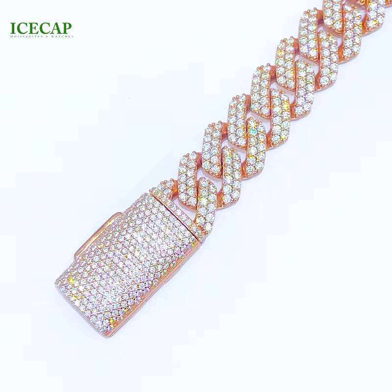 Fashion Jewelry Pure Sier Rose Gold Plated Moissanite Unisex Iced Hip Hop Cuban Chain Bracelet