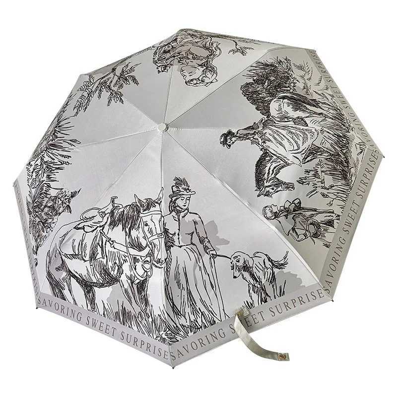 French Style Retro Folding Umbrella for Rural Areas UV Resistant Sun Shading and Rain Resistant Dual-purpose UmbrellaM251122