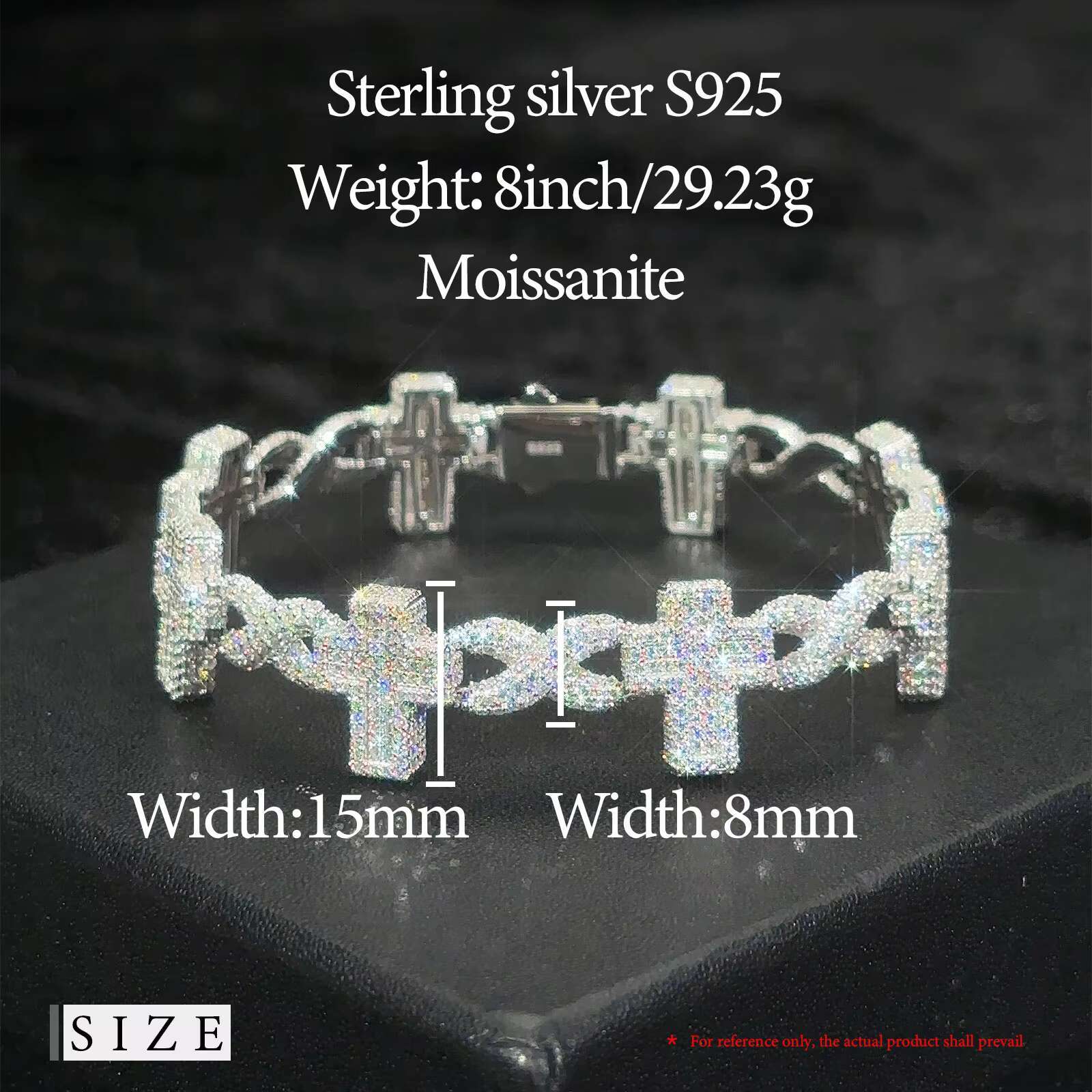 925 Sterling Silver 15mm Iced Out Infinity Cross Cuban Link Bracelet With VVS Moissanite Diamond Rose Gold Hip Hop Style Parties