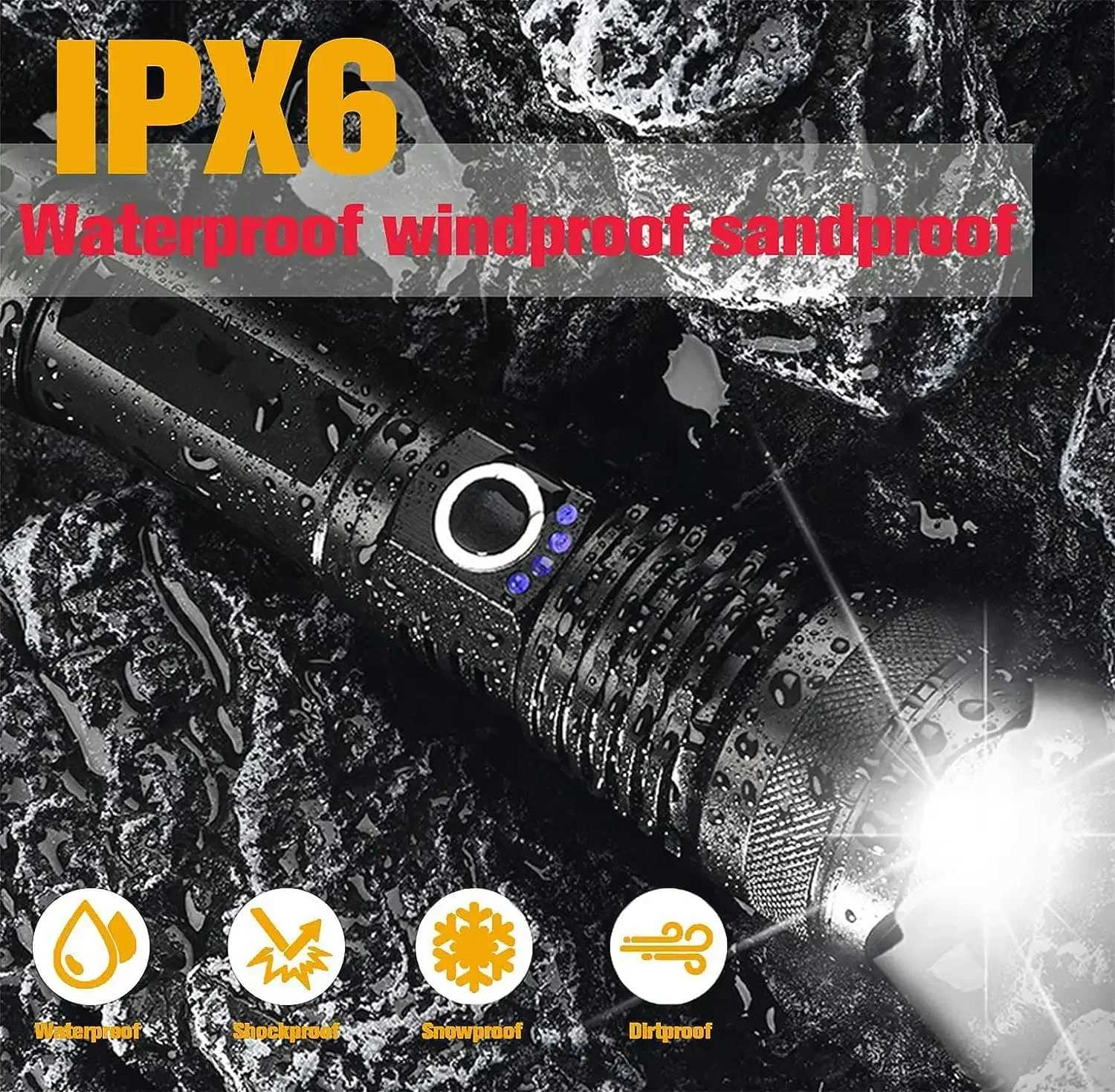 Most Powerful XHP50 LED Flashlight 18650 Rechargeable USB Torch Light Flashlights High Power Long Range Tactical Lantern C251122