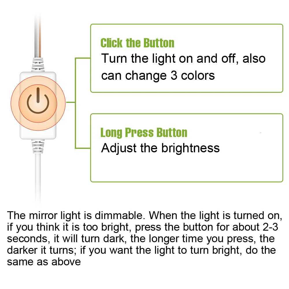 LED Makeup Mirror Light Touch Dimming 3 Colors Dressing Table Lamp USB 5V Nightlight For Home Bedroom Bathroom Mirror Decoration M251122