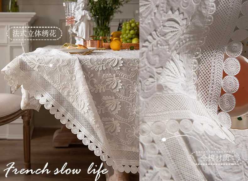 American White Embroider Dinner Table Decoration Luxury Lace Tablecloth for Living Room Bedroom Cover Table Party Table Cloth C251122