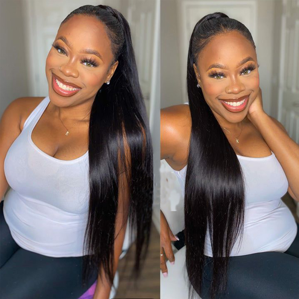 Bone Straight Ponytail Human Hair Extensions 100G Straight Wrap Around Horsetail 100% Remy Human Hair 10"-32" Ponytail Extension for Women