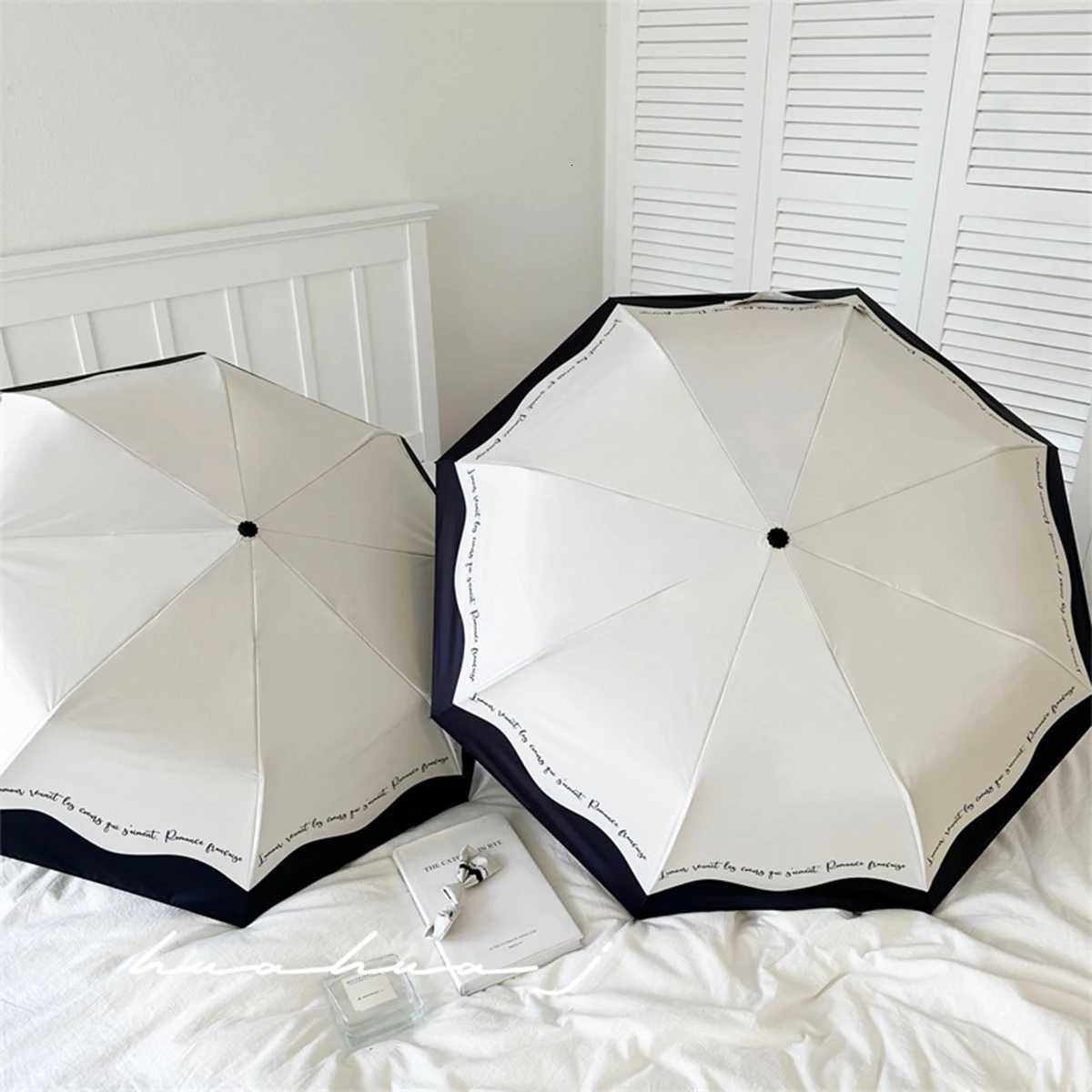 Romantic French luxury Umbrella Automatic Womens Sunny and Rainy Dual Use Black and White Edge Sunscreen and UV ProtectionM251122
