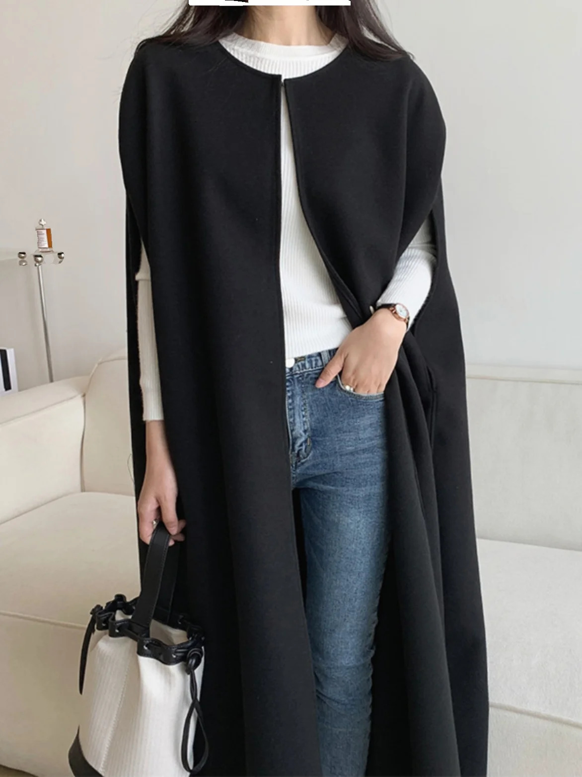 Loose Woolen Vest Coat Long n Sense Oversize f High Collar Zipper Pure Color Japanese Sle Womens Faion Autumn Wi 251112