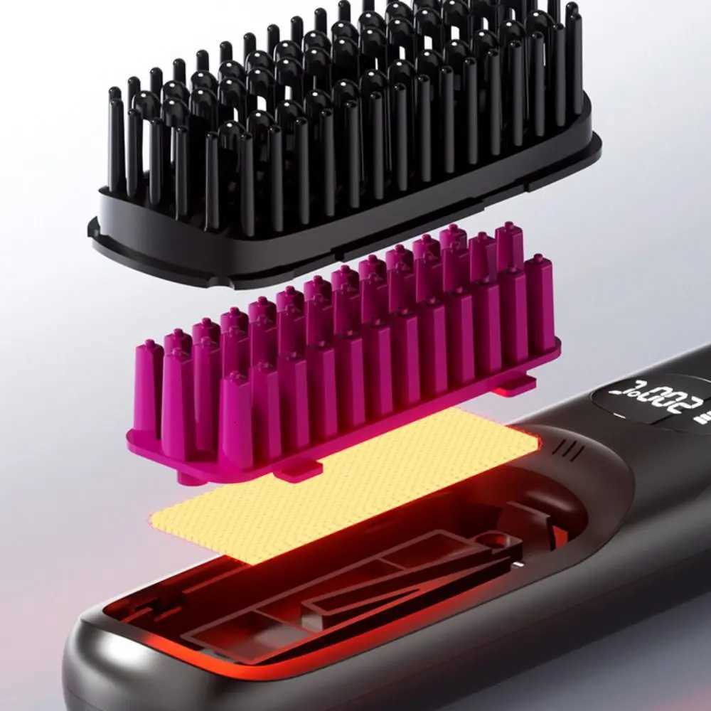3 Temperature Settings Electric Hair Straightener Brush Dual-Function Operation Portable Negative Ion Styling ToolT251122