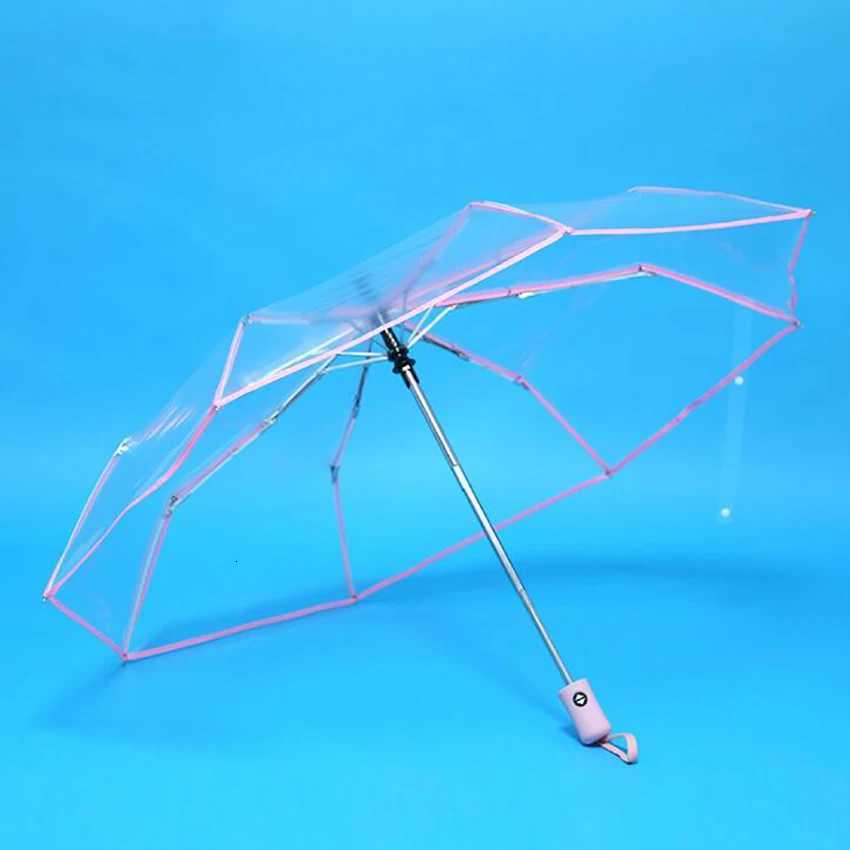 Transparent Windproof Umbrella for Women Fully Automatic Clear Folding Rain Umbrella Female Foldable ParasolM251122