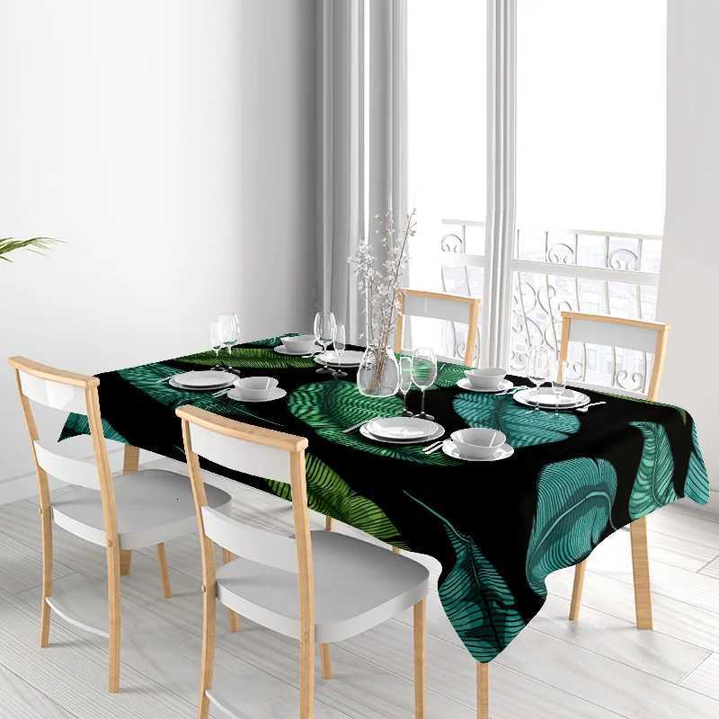 Luxury Green Leaf Print Tablecloth Waterproof Non-Slip Dining Cover for Home Decoration Black Blue C251122