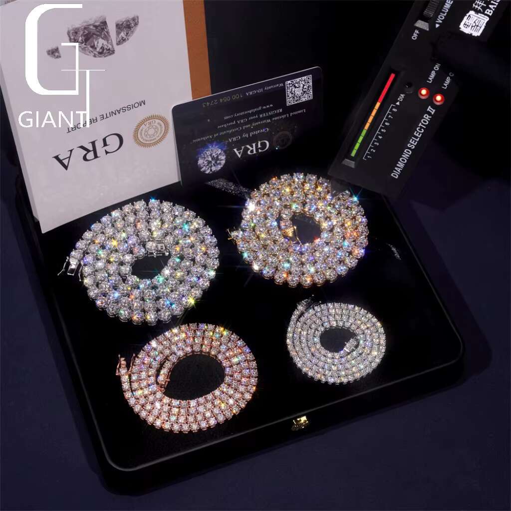 Bulk Stock Hip Hop Iced Out Jewelry 925 Sterling Silver VVS1 2mm 3mm 4mm 5mm 6.5mm Moissanite Diamond Cluster Tennis Bracelet