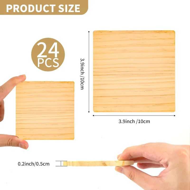 24 Pcs 4 inch Square Wood Coasters 10 cm 5 mm Thick Unfinished Wooden Coasters for Crafting DIY Drinks Painting Engraving C251122