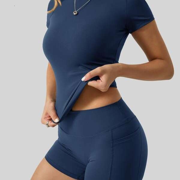 Yoga Exercise Fiess Suit, Tight Top, Peach Hip Shorts, Pocket Set, 2-piece Set