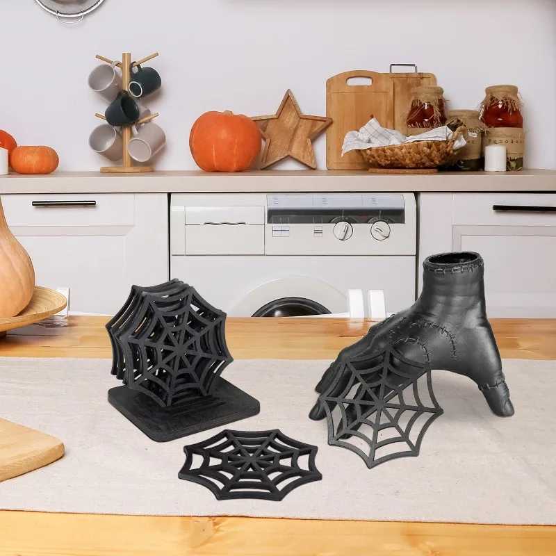 Halloween Wooden Spider Web Coaster Set Creative Hollow Desktop Coasters and Bowl Mats Festival Party Table Decoration Ornaments C251122