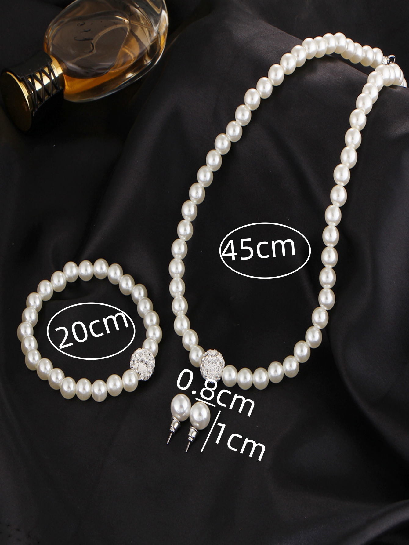 4-piece women's pearl bracelet, earring, necklace, jewelry set, party, holiday, travel outfit, gift